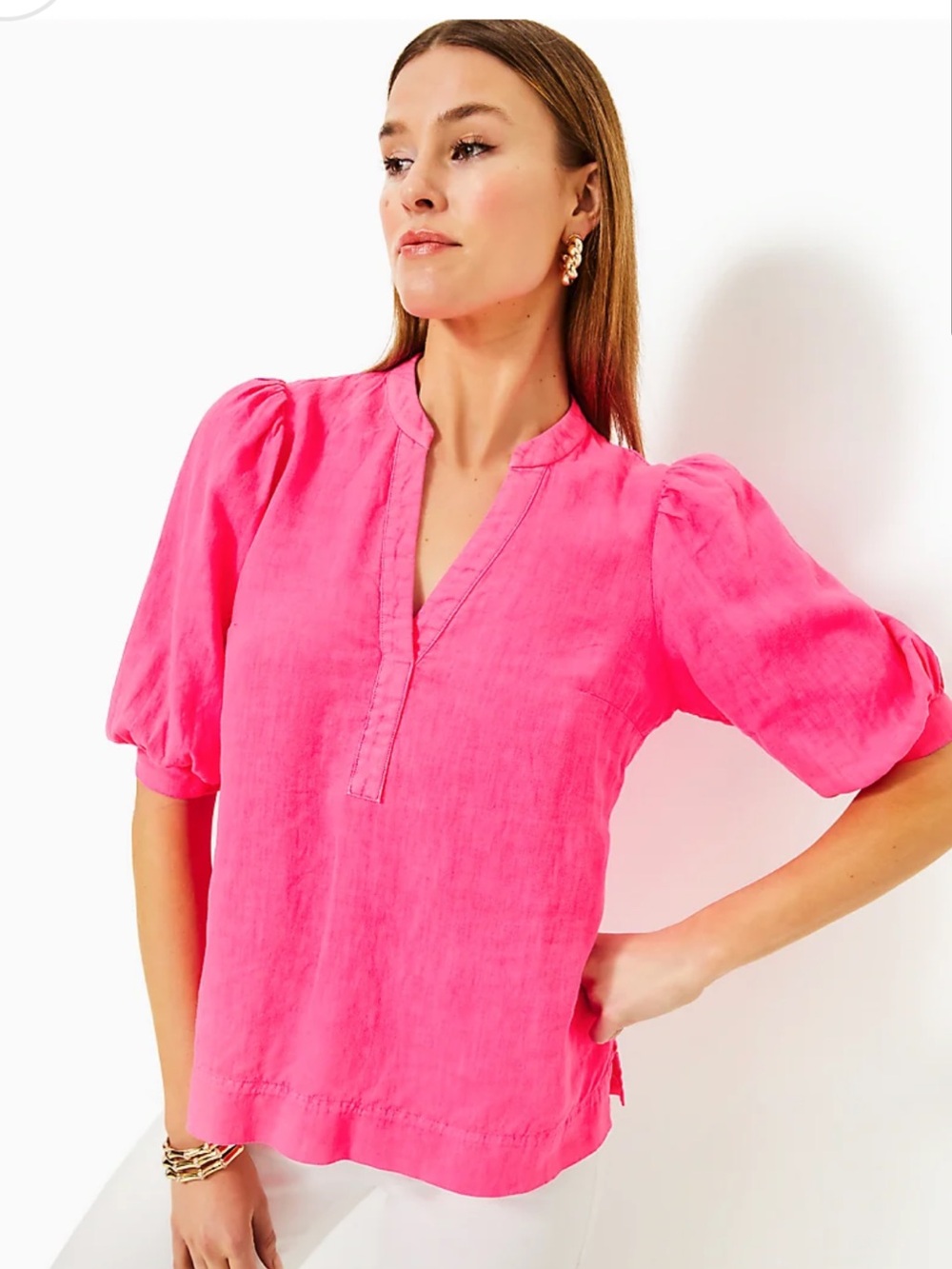 NWT Lilly Pulitzer Mialeigh Top 100% Linen Women’s 0 Passionfruit Pink